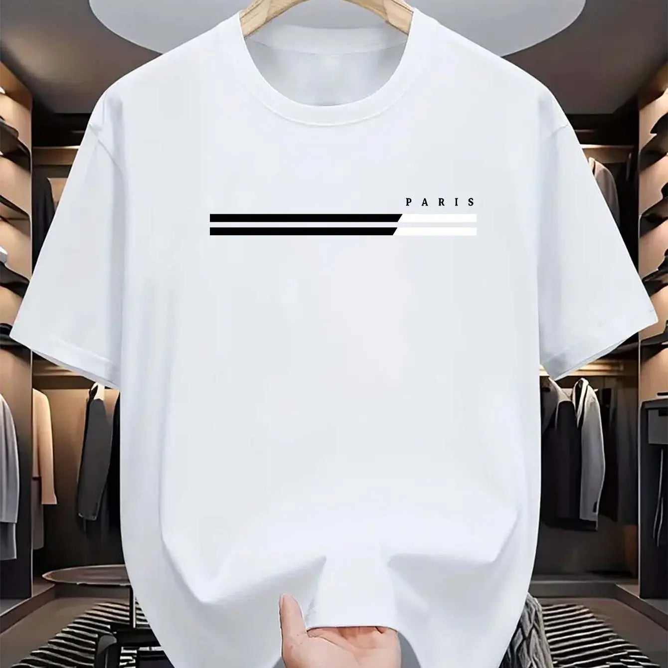 Men's 100% cotton summer loose size PARIS letter Graphic